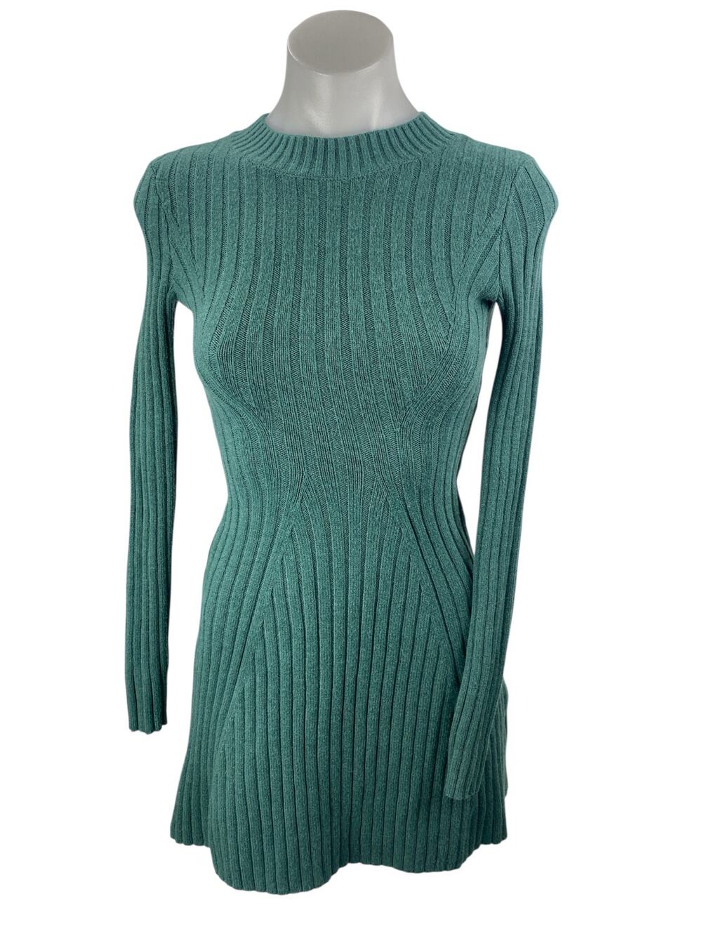 Hollister Green Rib Knit Mock Neck Long Sleeve A Line Sweater Mini Dress Size S